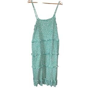 No Boundaries XXL Green Floral Smocked Bodycon Dress Boho Y2K Cami Mint Coquette